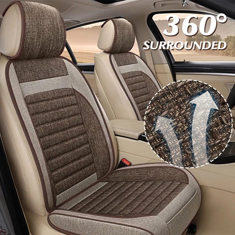 Universal Linen Full Set Car Seat Covers 360° Surround Front Rear Seat Cushion Wear-Resistant Pad Cover Car Interior Accessories