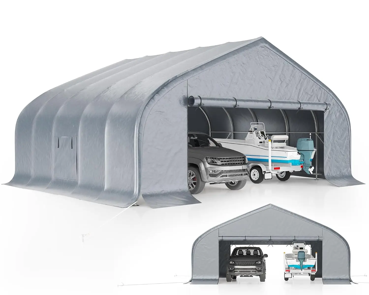 Waterproof Cover, Roll-Up Doors, UV Protection, Wind Resistant Shelter, Portable 2 Car Garage, Outdoor Vehicle Storage