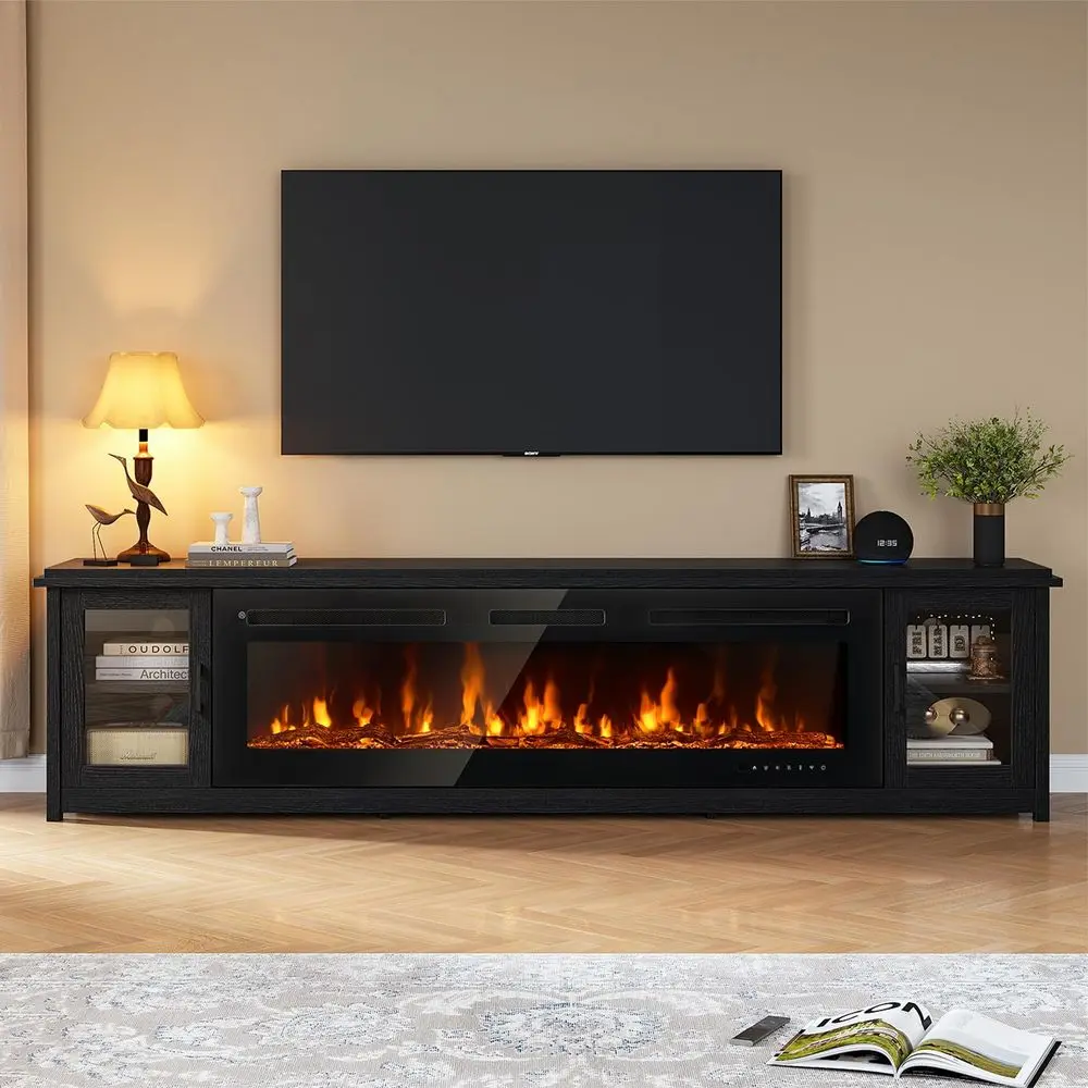 

90 Fireplace TV Stand, 60 Inch Electric Fireplace amp Modern Entertainment Center, TV Console for TVs Up to 100, Fire Place TV