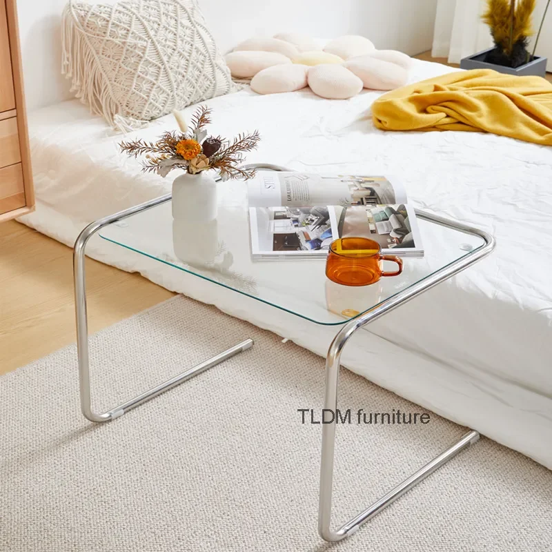 

Minimalist Sofa Side Few Designer Creative Stainless Steel Mini Coffee Table Glass Simple Metal Corner Several Shelves Tables