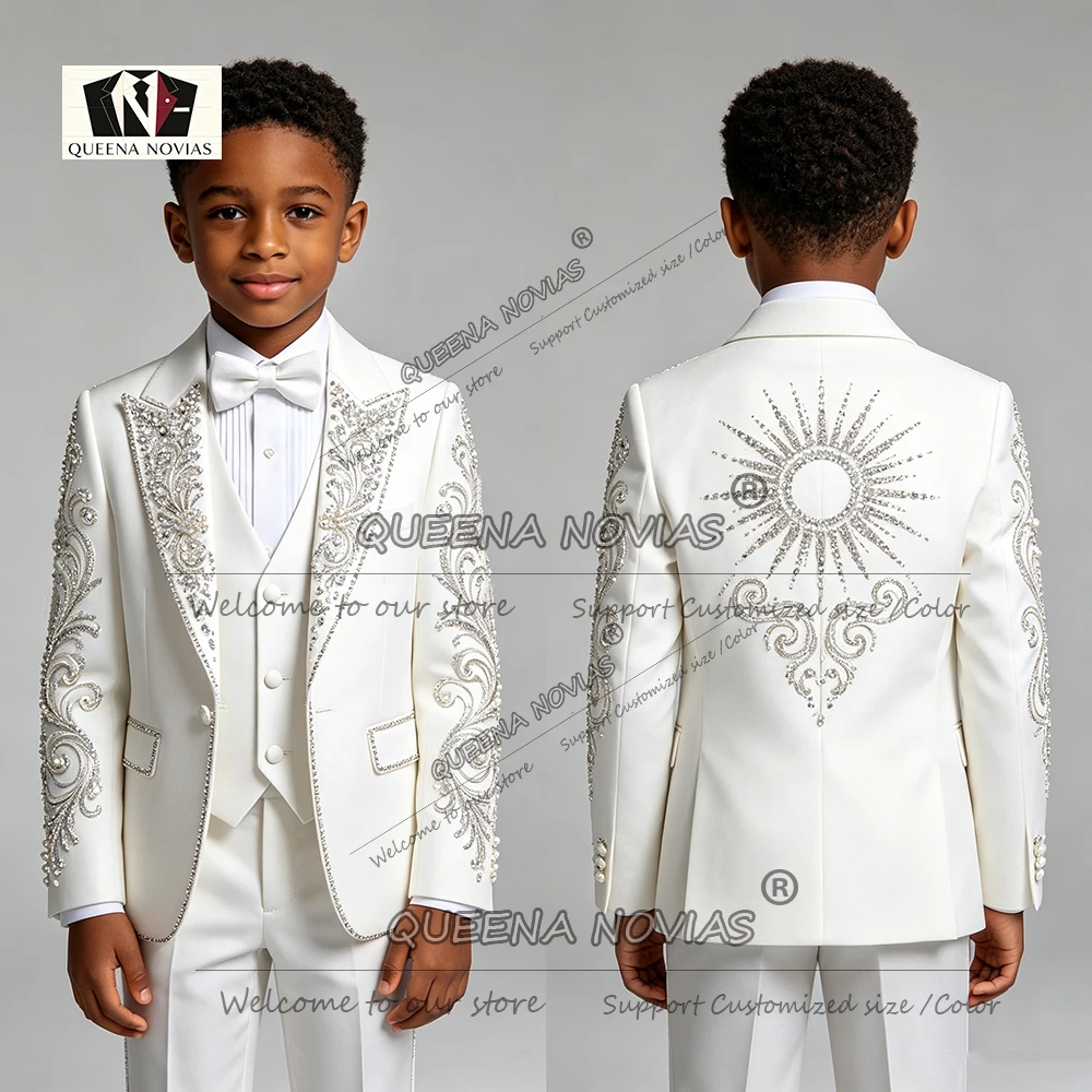 Luxury Beadwork Sequin Boy's Suit Versatile Multi Occasion Single Breasted Child Wedding Tuxedo Customized Kids Party Clothing