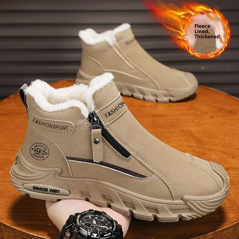 Men's No-Tie Winter Work Boots Anti-Slip Wear-Resistant Fashionable Waterproof Sports Shoes round Toe Zipper Closure PVC Outsole