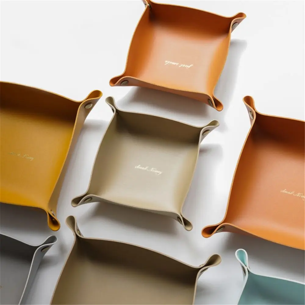Desktop Storage Tray Leather Key Plate Home Decoration Dish Tray key Wallet Coins PVC Folding Storage Box