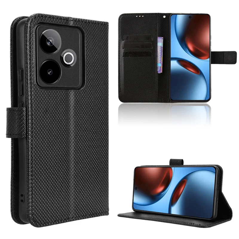For OPPO Realme GT7 5G Luxury Flip Diamond Pattern lanyard Business Wallet Case Leather for OPPO Realme GT7 5G Phone Case