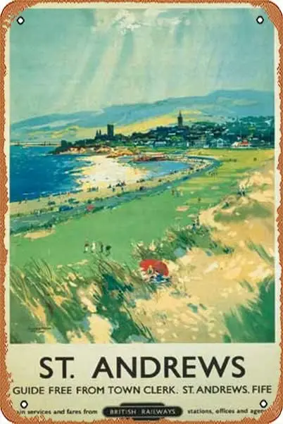 Muecddoa St. Andrews Scotland Vintage Golf Travel Poster Re(LMS Railways c.1948) Vintage Metal Signs,Funny Poster Sign Wall Art