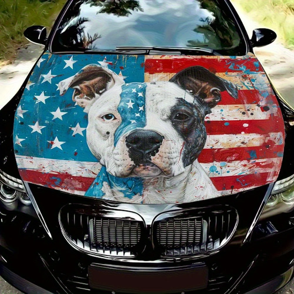 

Dog Pattern With American Flag Elements Car Hood Decal Stickers Wrap Vinyl Film Engine Cover Decals Sticker Car Hood Protective