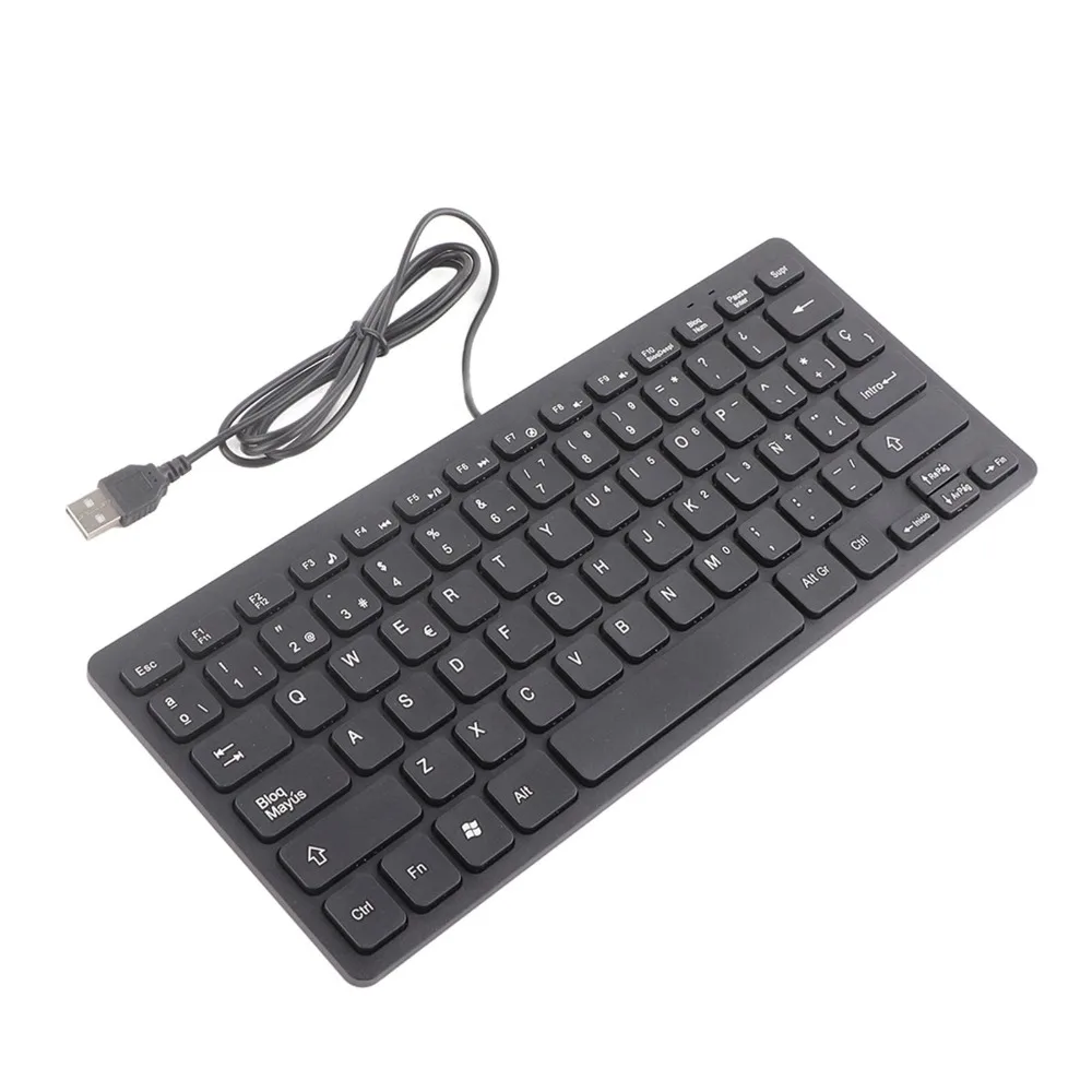 Portable 78 Keys Spanish Keyboard Sensitive Keys Plug and Play USB Wired Keyboard Ultra Thin Mini Keyboard Desktop Computer