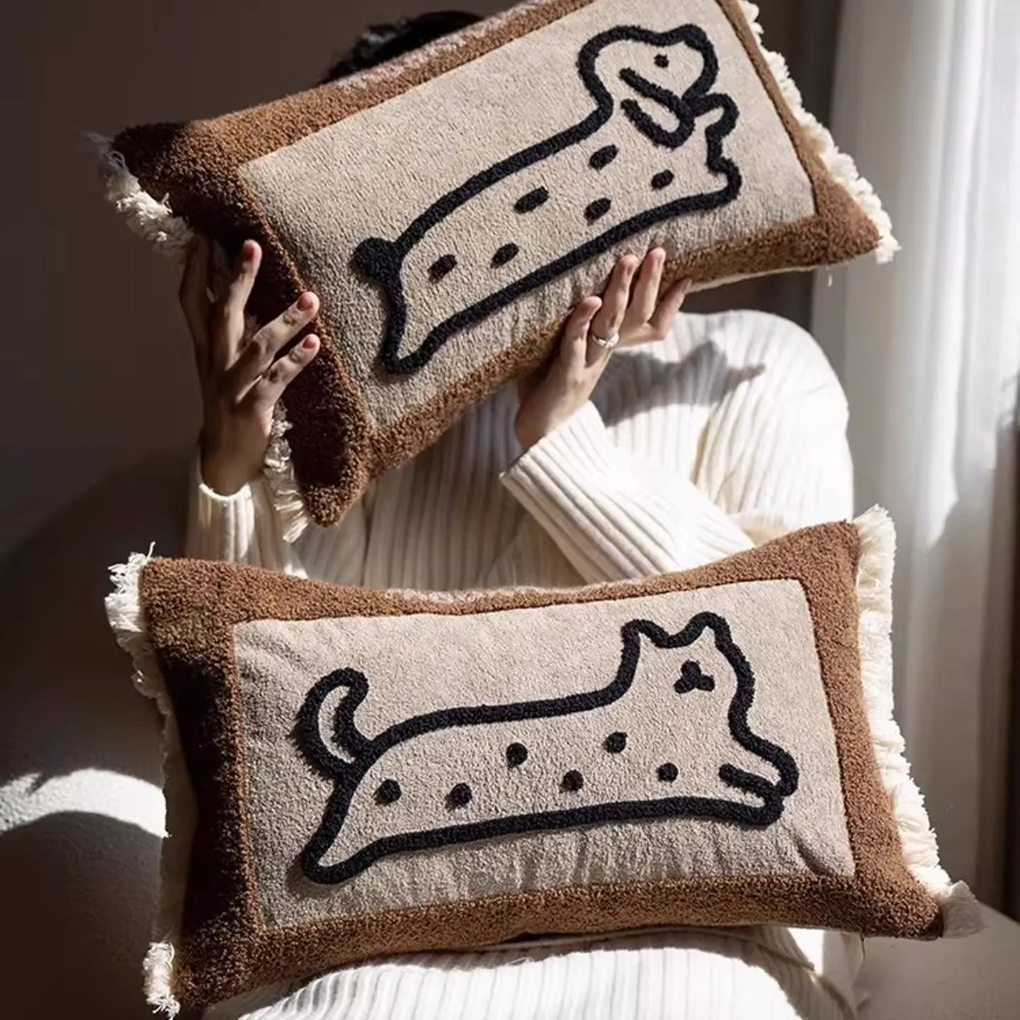 Colorful Dopamine Cartoon Embroidery Throw Pillow for Living Room Sofa Light Luxury Cushion with Removable Cover