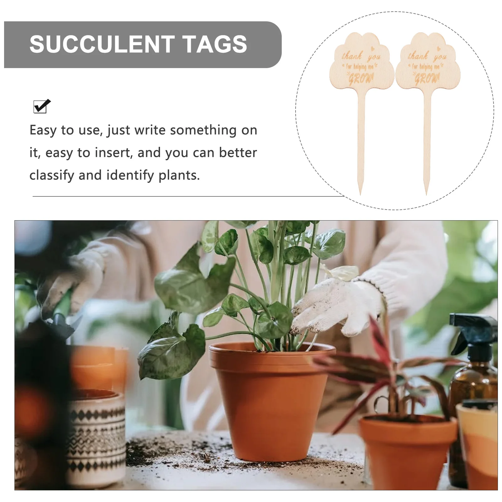 25 قطعة من علامات النباتات الخشبية المصنوعة من الخيزران علامات الحديقة شكرًا لك على المساعدة في نمو ملصقات زهور عشبية عصارية أوتاد قابلة للكتابة