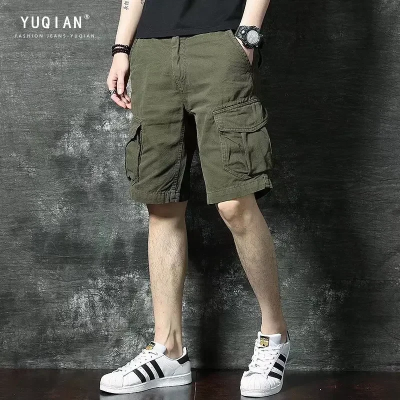 Men's Military Cargo Shorts Summer Army Green Cotton  Loose Multi-Pocket Shorts Male Homme Casual Bermuda Ins Fashion Trousers