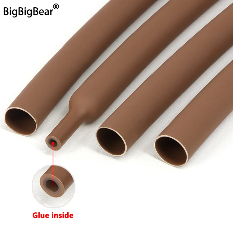 

1~20m 3:1 Heat Shrink Tube With Glue Diameter 1.6~ 39mm Brown Double Wall Adhensive Polyolefin Sleeve Lined Wire Cable Protector