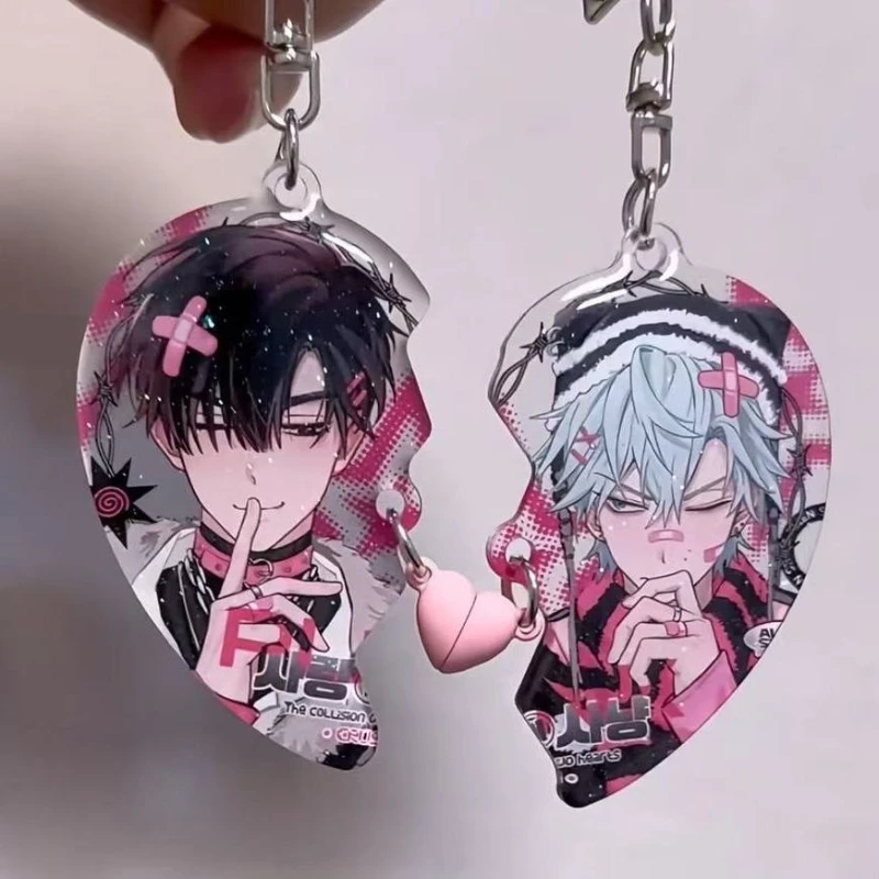 LLavero de Cosplay de Anime ALIEN STAGE IVAN TILL, llavero con colgante magnético de corazón acrílico Unisex, 2 unids/set, llavero, accesorios para bolso, regalo