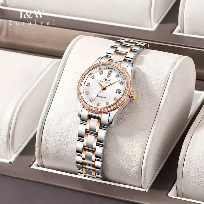 Carnival Brand IW High-end Series Fashion Diamond Quartz Watch for Women Stainless Steel Bracelet Waterproof Sapphire Watches