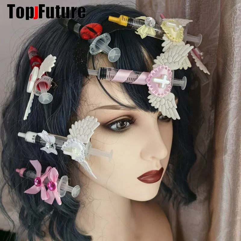 Y2K Girl Gothic Lolita Devil Angel Wing Harajuku Medical Syringe Hair Clip Hair Accessories Hair clips pins Hairpin Barrettes