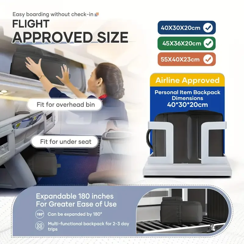 حقيبة ظهر للسفر مضغوطة بالفراغ 40 × 3020 من Ryanair، حقيبة المقصورة، حقيبة حمل معتمدة من شركة EasyJet Airline، حقيبة كمبيوتر محمول للأعمال #6