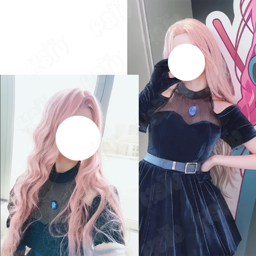 Mizi Cosplay Kleidung Perücke HSIU Rosa Farbverlauf Blau Lila Langes Haar Bühnenkostüm Samtrock Anime Alien Bühnencosplay Kostüm