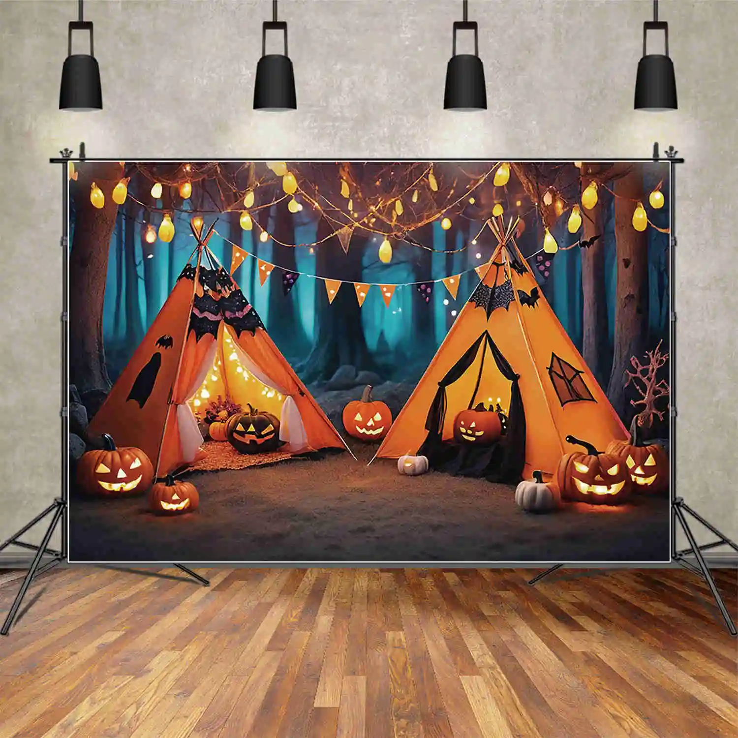 MOON.QG 2025 Halloween Outdoor Baby Party Photography Backdrop Pumpkin Tent House Decor Background Photographic Studio Back Drop