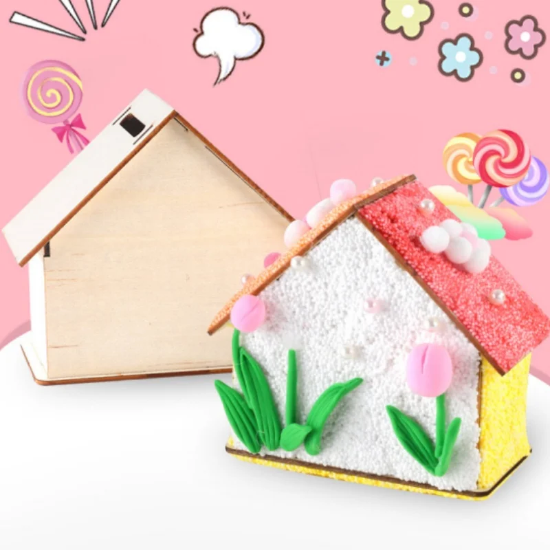 Doodle Bank Unfinished Wooden Coins Banks Mini House Shape Money Box Saving Pot Kids Diy Coin Bank Change Container 1/4pcs