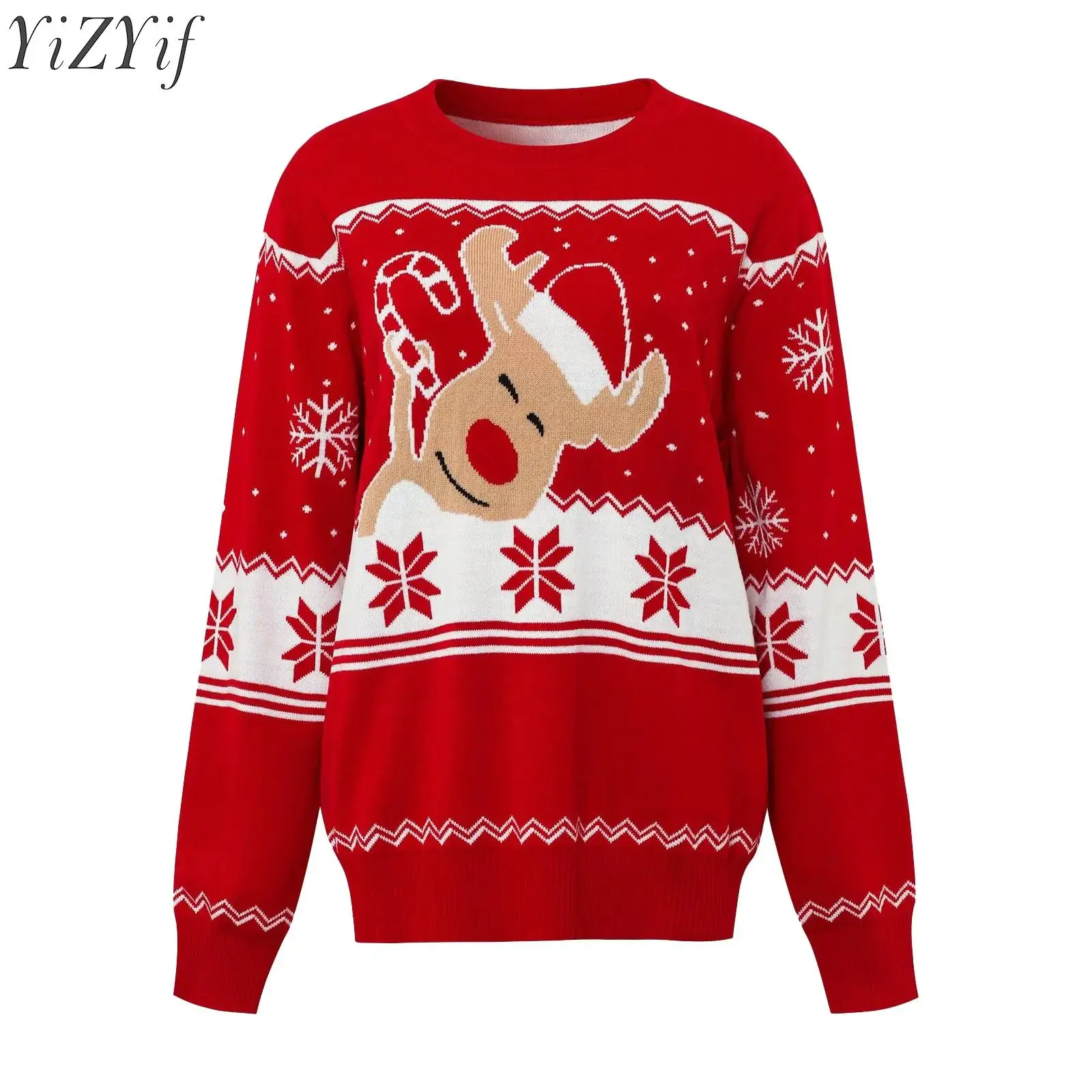 Kids Boys Girls Christmas Santa Clause Sweater Cartoon Elk Pattern Knitted Pullover Top for New Year Xmas Party Family Gathering