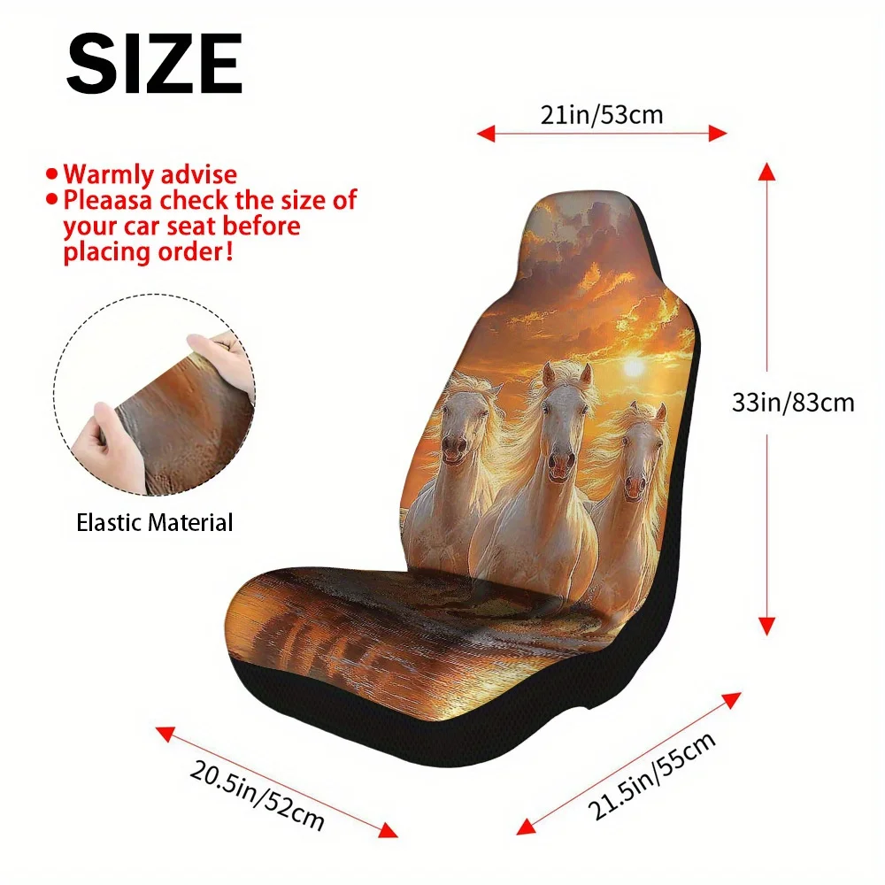 2pcs Sunset Galloping Horses Print Car Seat Covers – Fit For Cars, Trucks, Vans, SUVs | Durable Protectors | Easy To Install &