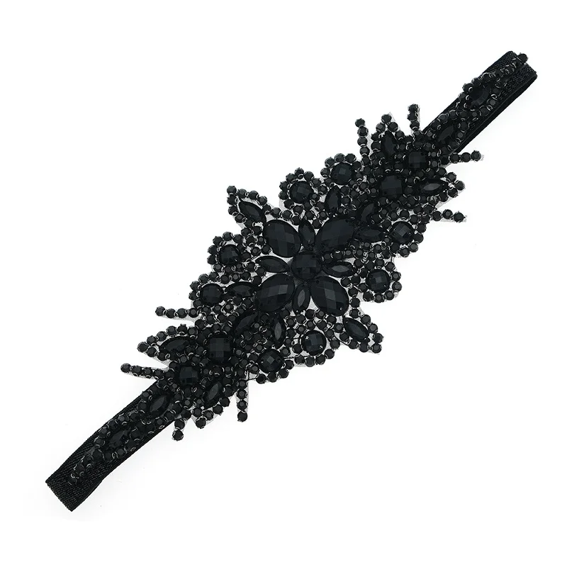 Miallo Vintage 1920s Great Gatsby Black Rhinestone Headband Elegant Black Crystal Flapper Headpiece for Gothic Wedding Prom Part view 5