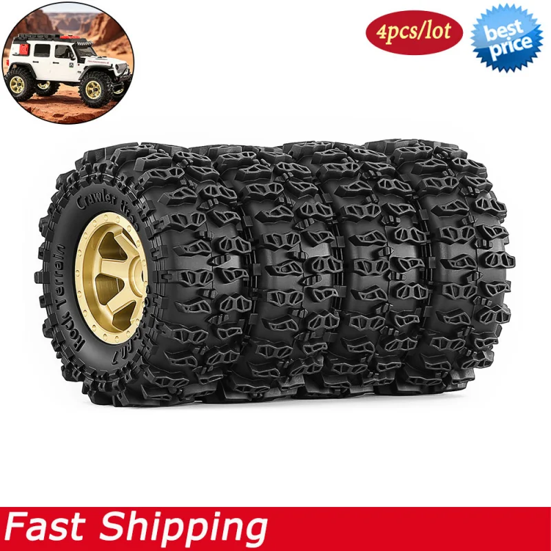 4Pcs 0.7'' 40*16mm Brass Metal RC Crawler Beadlock Wheels and Rubber Tires for 1/30 Axial SCX30 Jeep Wrangler K10 Ford Bronco