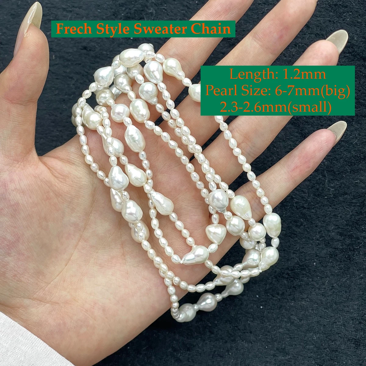 French Style Sweater Chain Natural Freshwater Pearl Chain Rice Pearl For Women Girl Christmas Holidays Gifts Length 1.2m