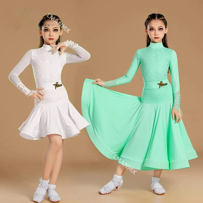 

High end summer modern Latin dance three piece nylon new children's competition and practice outfit