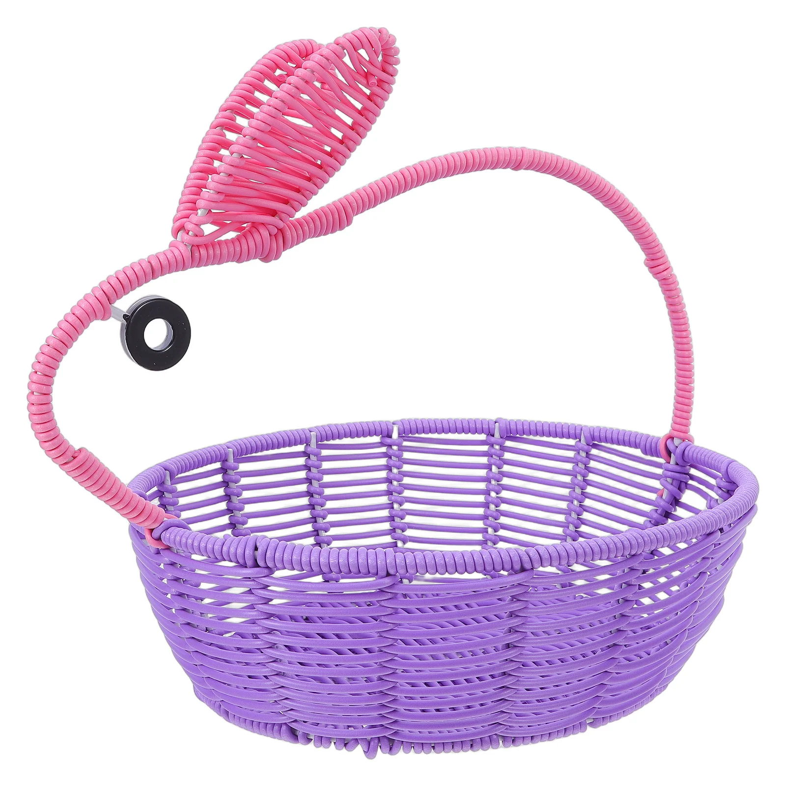 

Easter Egg Basket Imitation Rattan Bunny Ear Purple Woven Tote Portable Rabbit Candy Holder Organizer Spring Party Classroom