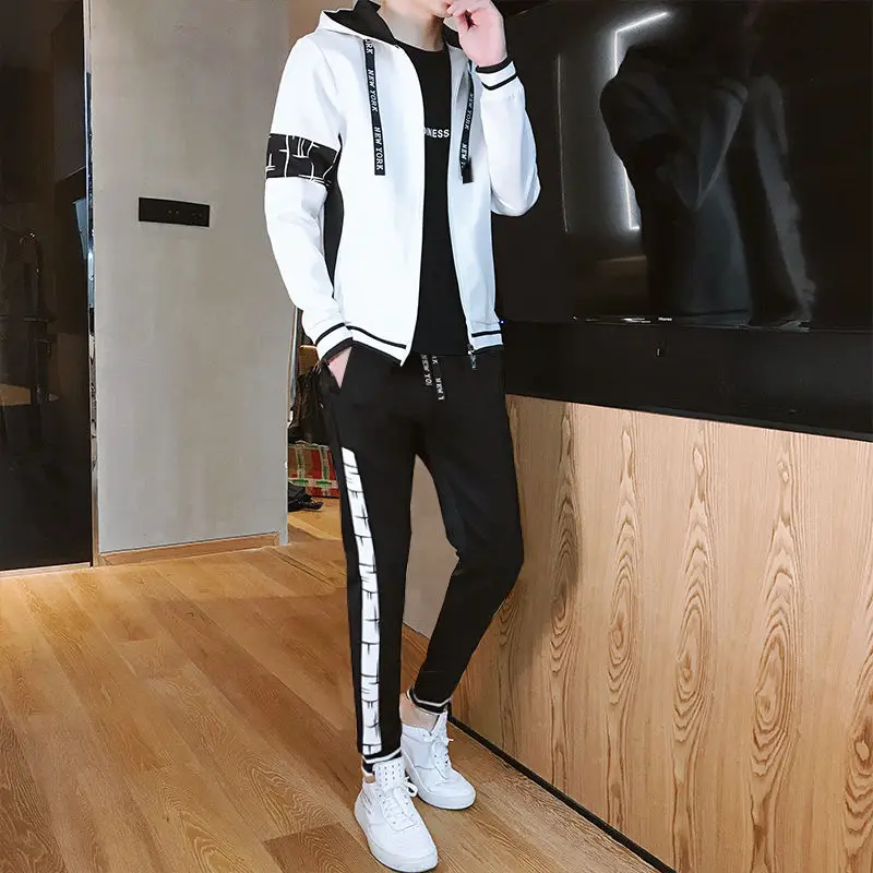 

Spring and Autumn Men's Suit Fashion Hooded Long Sleeve Hoodie Pants Youth Trend Men's Clothes Casual Sports Suit