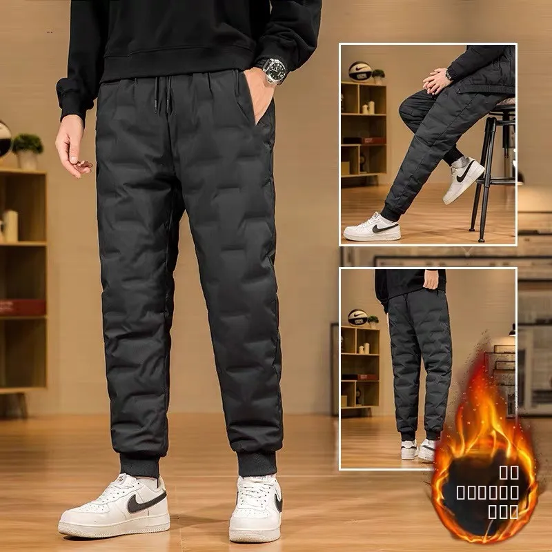 

Мужские зимние пуховые брюки Thiened большого размера для активного отдыха, ветрозащитные, теплые, длинные, модные, повседневные, прямого кроя
