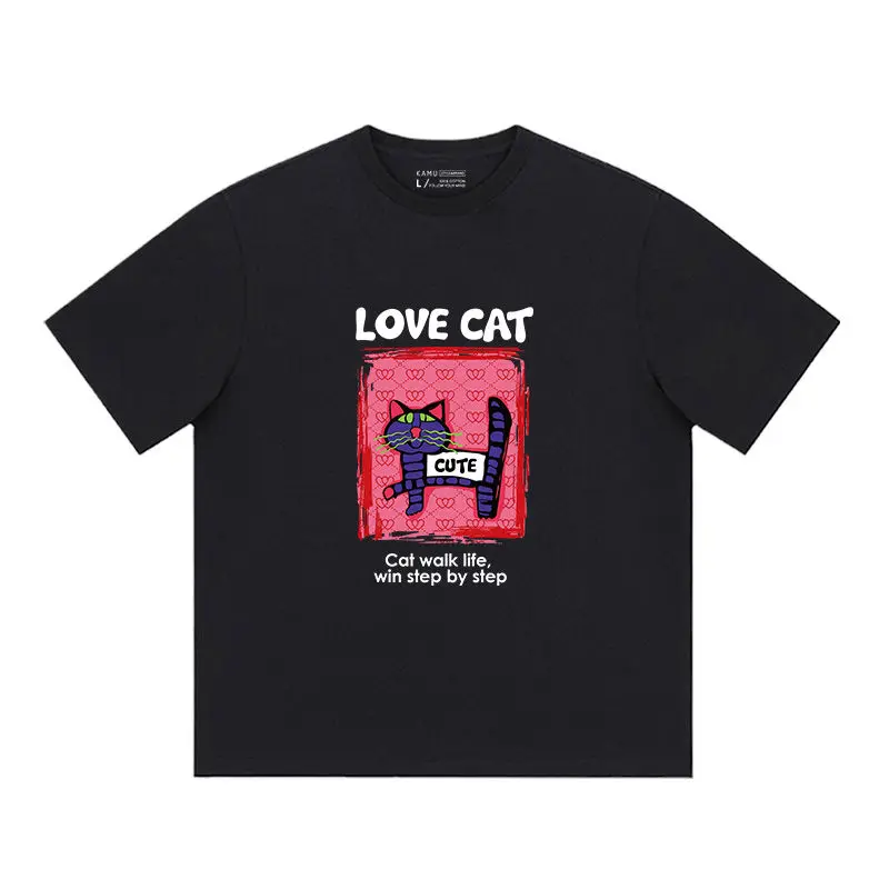 تي شيرت صيفي على شكل قطة كرتونية ممتعة من Col Rond Coton Manches Courtes تي شيرت متعددvalent Imprimé Mignon