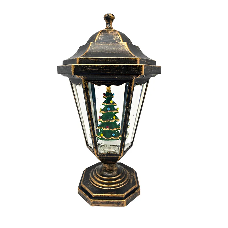 Lentera angin salju bercahaya Natal, hadiah liburan, hiasan meja, kotak musik, lampu LED bawaan, lampu malam bercahaya