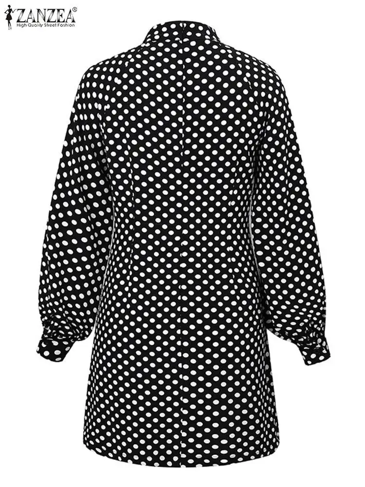 ZANZEA 보헤미안 프린트 베스티도스 2024 여성용 터틀넥 드레스, 캐주얼 지퍼 미니 선드레스, 패션 랜턴 긴팔 로브