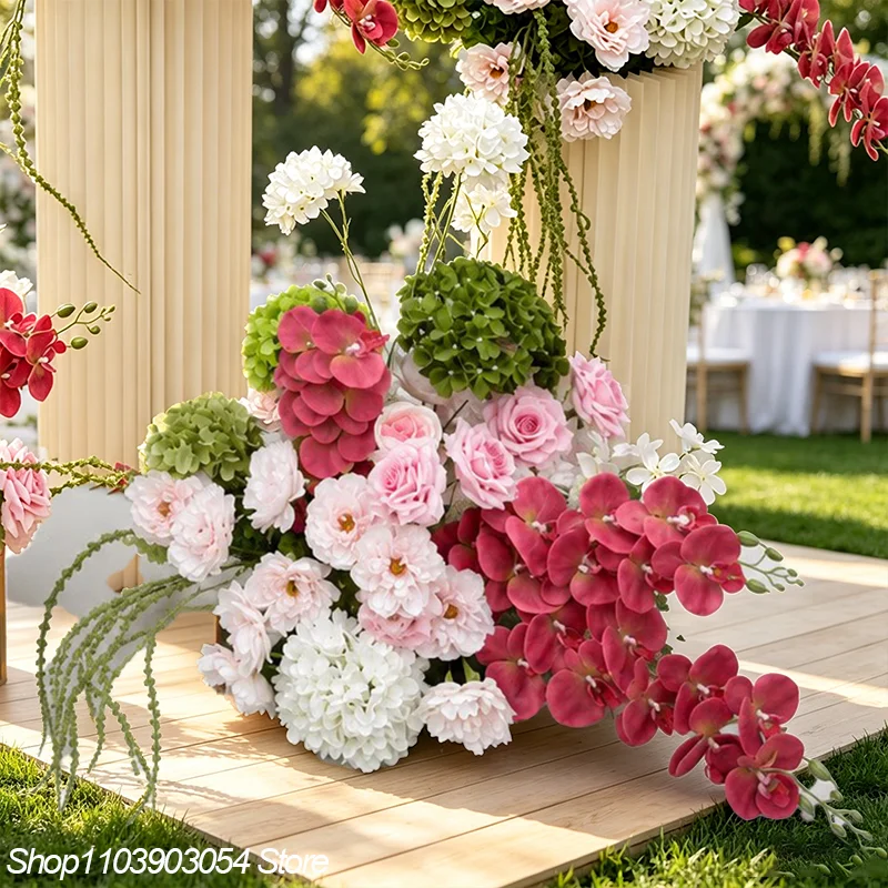 5D Grün-Weiße Künstliche Hortensien-, Orchideen- und Pfingstrosen-Blumenarrangements für Hochzeits-Hintergrund-Dekoration, Tischdekoration, Bühnen- und Boden-Dekoration, Event-Requisiten – Detail 6