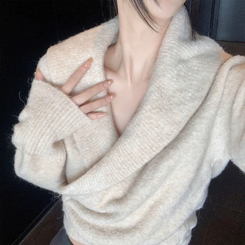 

Tangkao Cross-Band Sweater Nectarine Yarn Circle Street Sle Long Sve Cardigan Regular Thin Batwing-Length Sweater