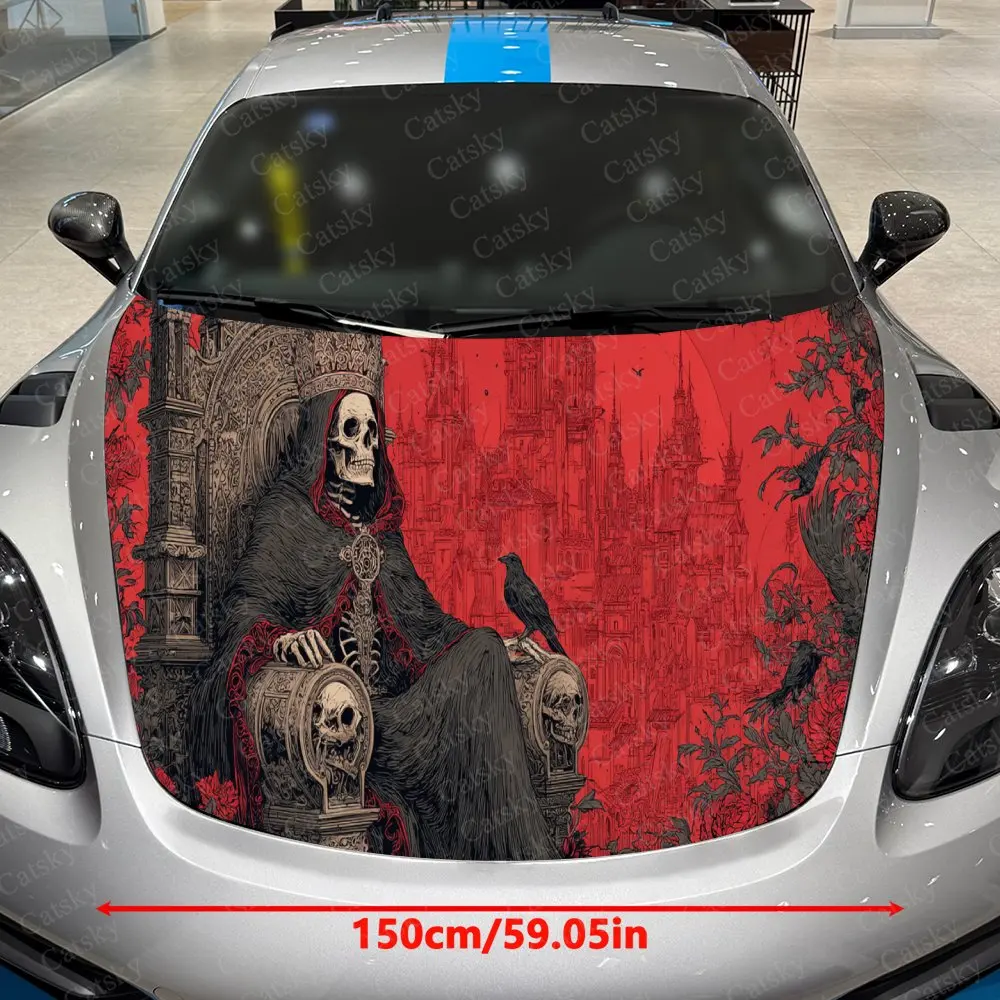 Crimson Raven & Skeleton Lord Car hood stickers, decorative pattern car stickers, car self-adhesive scratch resistant stickers A