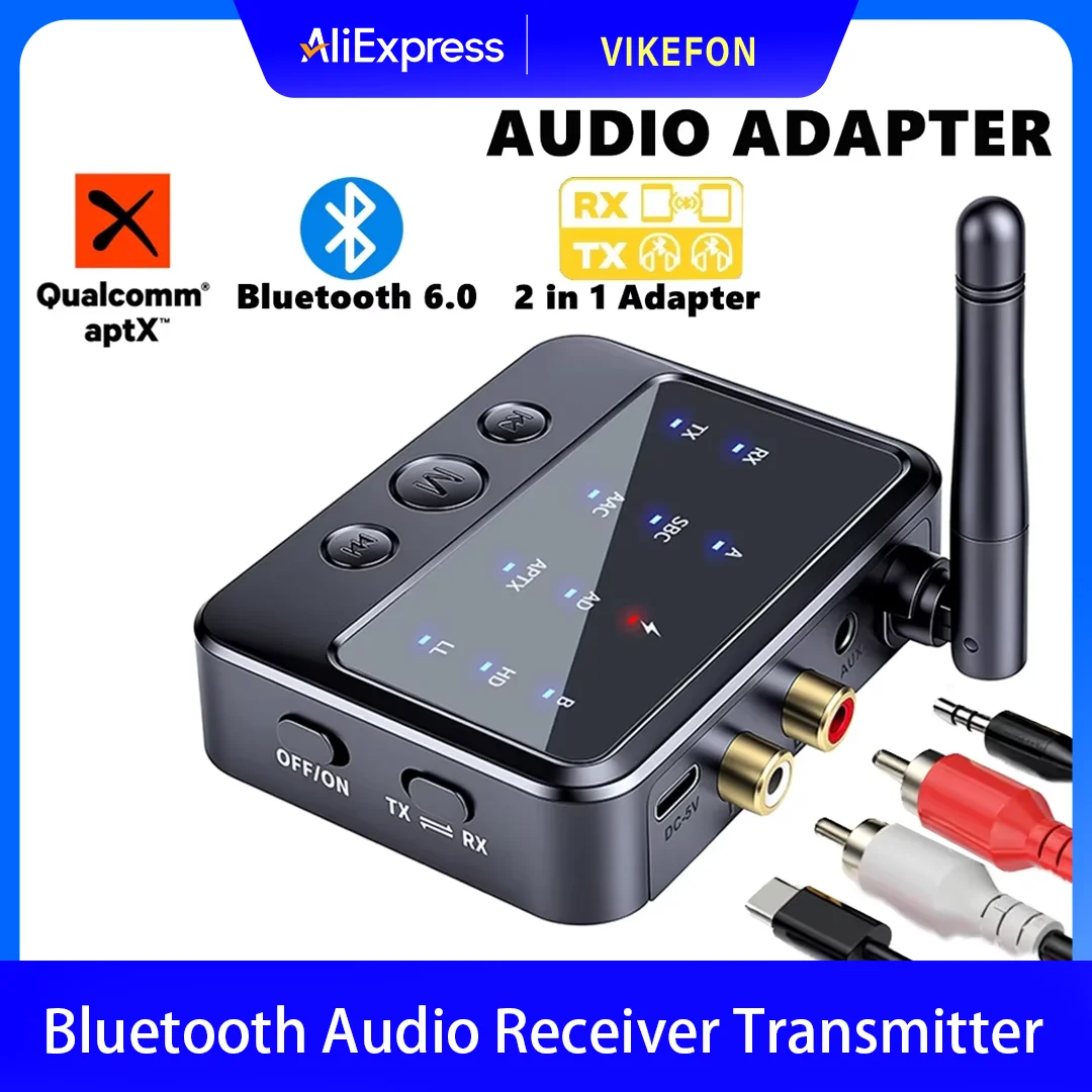 Bluetooth 6.0 Receiver Transmitter AptX-Adaptive 2-in-1 Audio Adapter AD/HD/LL AAC SBC Low Latency Music Wireless Adapter