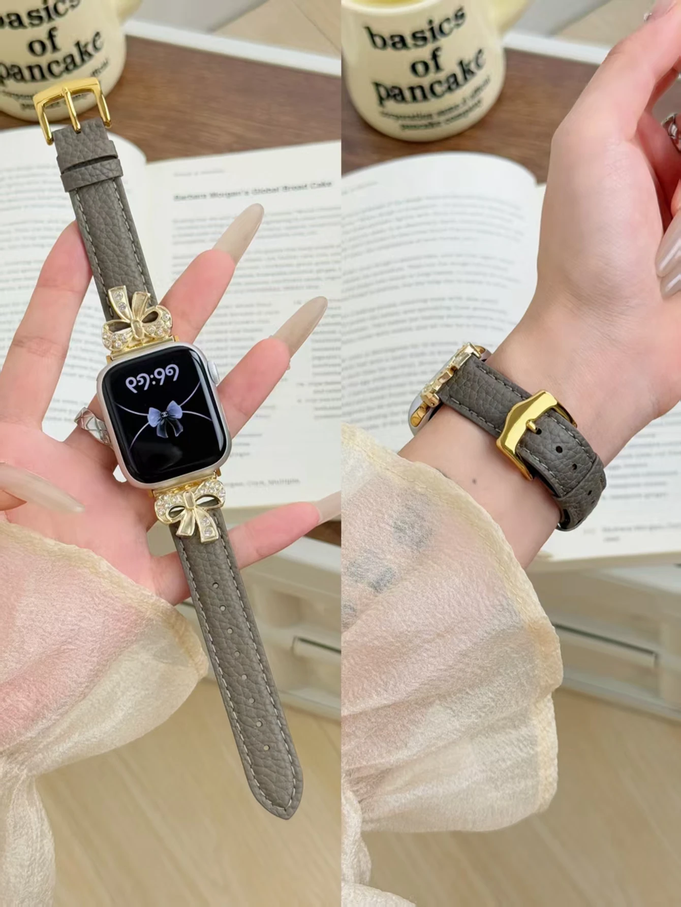 Новая кожаная петля с блестящим бантом для Apple Watch, женский ремешок серии Ultra 10/9/8/7/6 38 мм 40 мм 41 мм 42 мм 44 мм 45 мм 46 мм ремешок