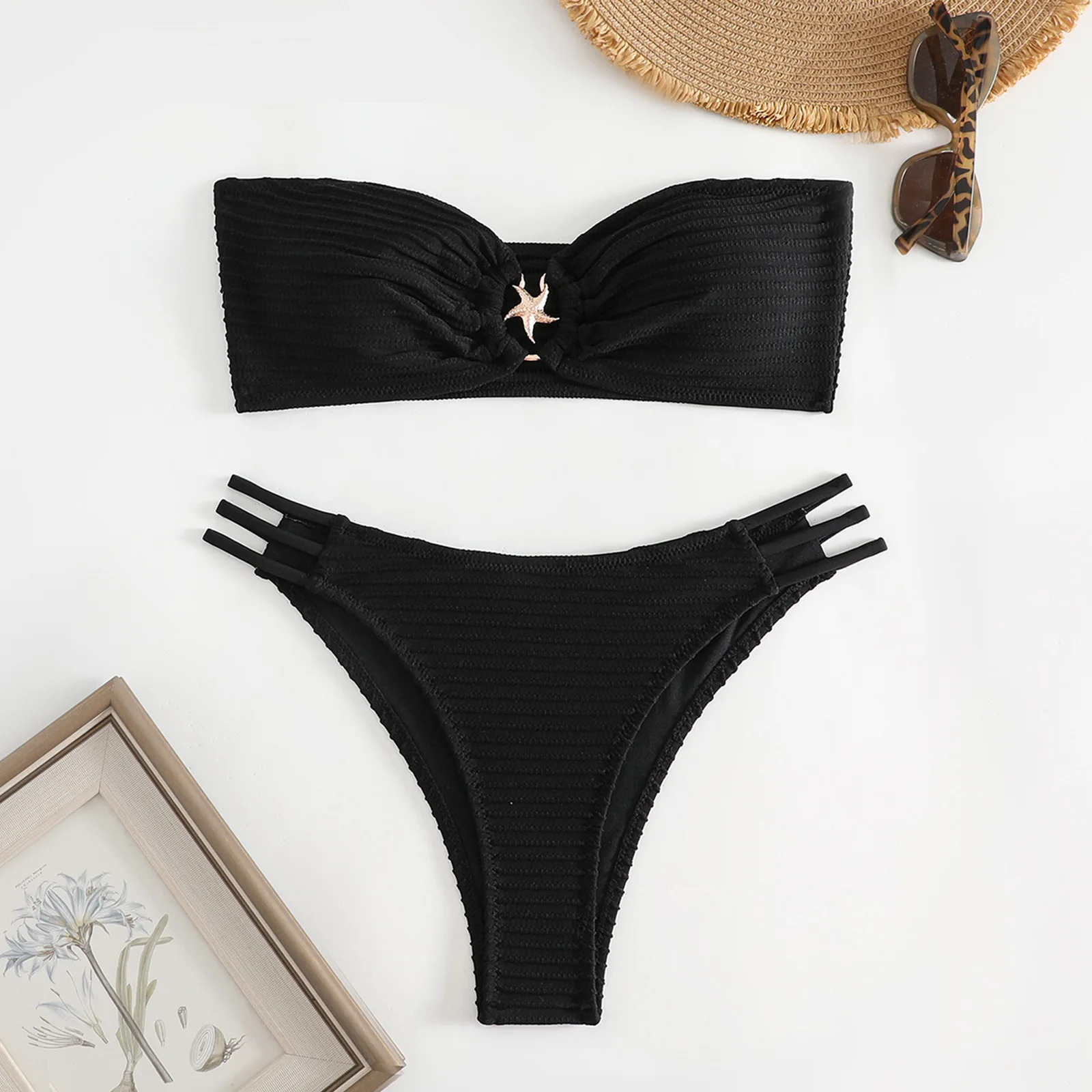 Conjunto de Bikini brasileño de dos piezas para mujer, traje de baño blanco con Tanga, ropa de playa Sexy para verano, 2024