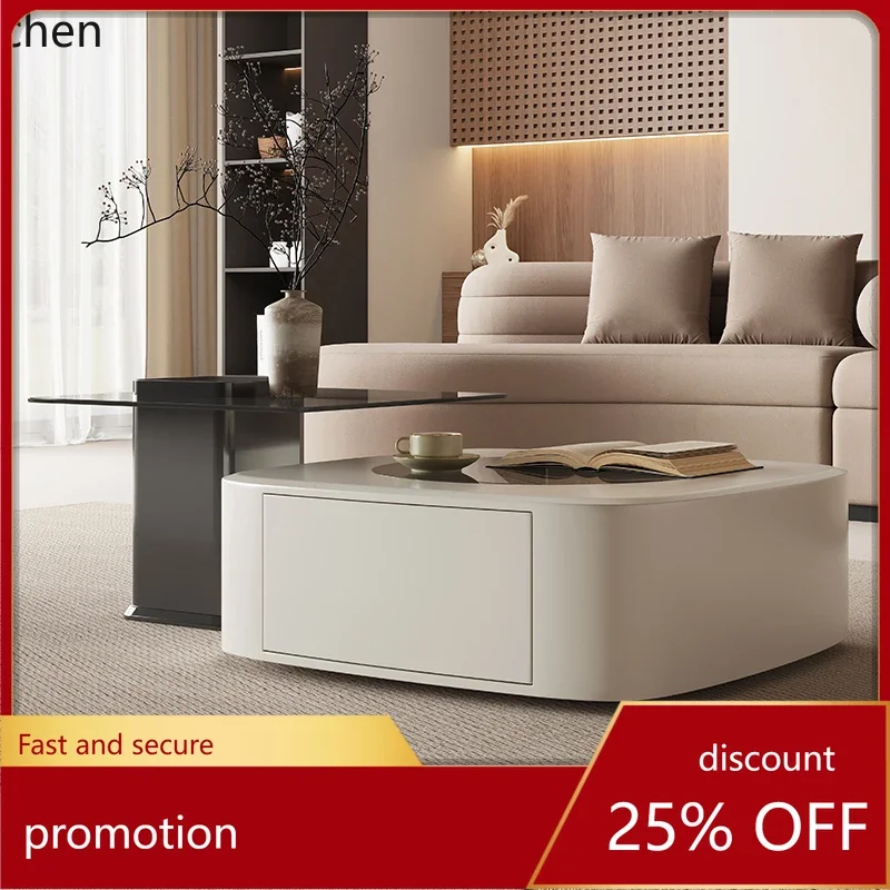W5.19 minimalist small apartment living room coffee table glass light luxury high-end cream style combination table