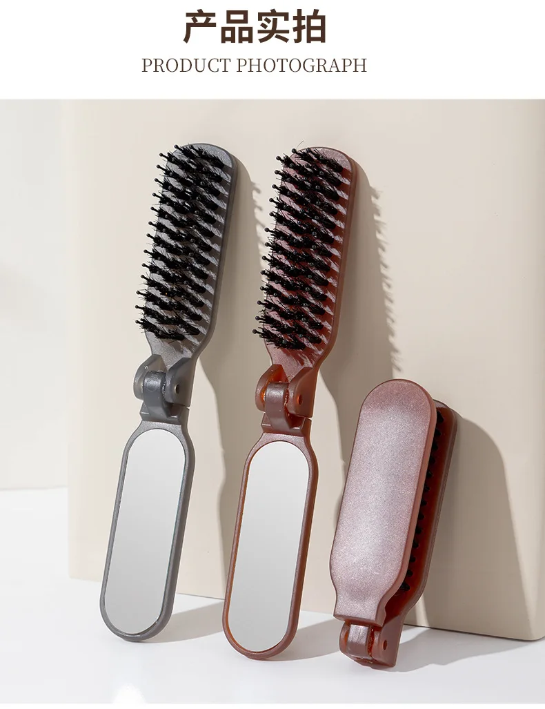 1Pc Faltbare Borsten Kamm mit Spiegel Mähne Borsten Haar Pinsel Tragbare Tasche Faltbare Reise Massage Salon Haar Styling werkzeug – Detail 8
