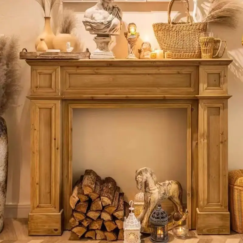 Nordic American retro fireplace rack is simple and old, log color simulation fake fireplace decorative cabinet, entrance white c