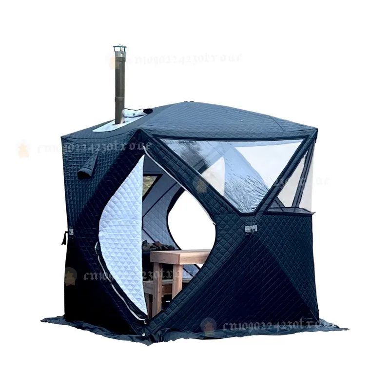 Outdoor 3-4 Person 4 Season Sauna House with Thickened Winter Ice Fishing Tent Large Window/chimney Mouth quick Open Portable