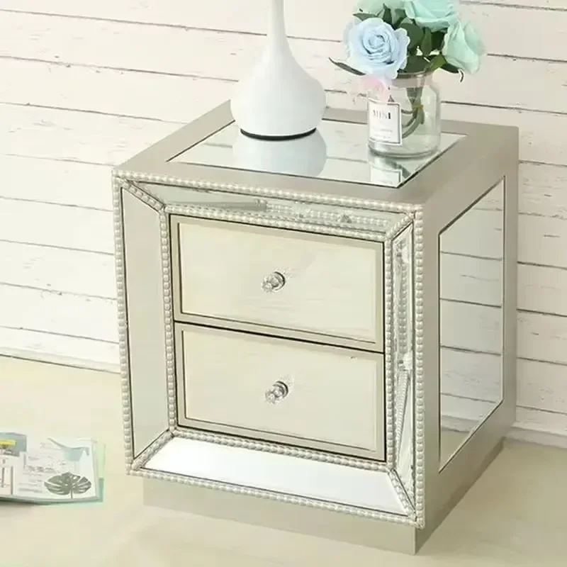 

VINGLI Mirrored Nightstand Glass End Table, 23" W Silver Night Stand for Bedroom, Mirrored Bedside Table with Storage, Glass