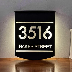 Personalized Door sign Solar House Number Outdoor Solar Power With Name&Address Sign led backlit House Number Solar Street Sign