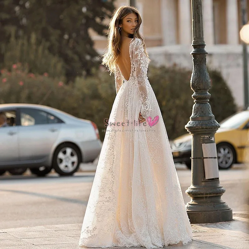Damen-Hochzeitskleid, Sexy Spitzenkleid mit Langen Ärmeln, Urlaubskleid, Abendkleid für Festliche Anlässe