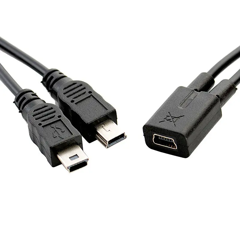 Mini USB Female 1/2 Charging Data Cable T-Shaped Car Driving Recorder Power Supply Type-C Android Micro Dual Port Power Cable