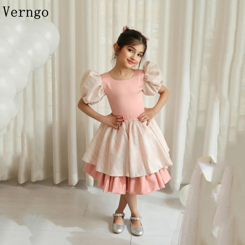 Verngo Colorful Kid Mini Birthday Party Dress O Neck Short Sleeves A line Ball Gown Celebrity Girl Flower Dress Customized