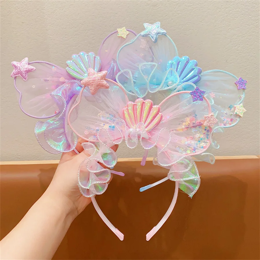 Children\'s hairband Korean style new rabbit ears sequin headdress princess gauze toothed non-slip girls star hair accessories